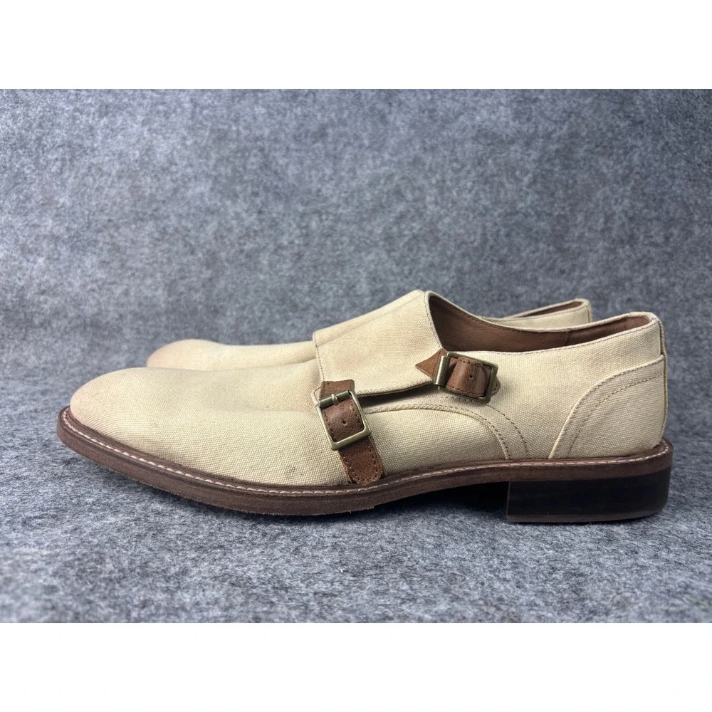 Donald J Pliner Zande-WA Double Monk Strap Shoes Mens 11M Beige Canvas Loafers
